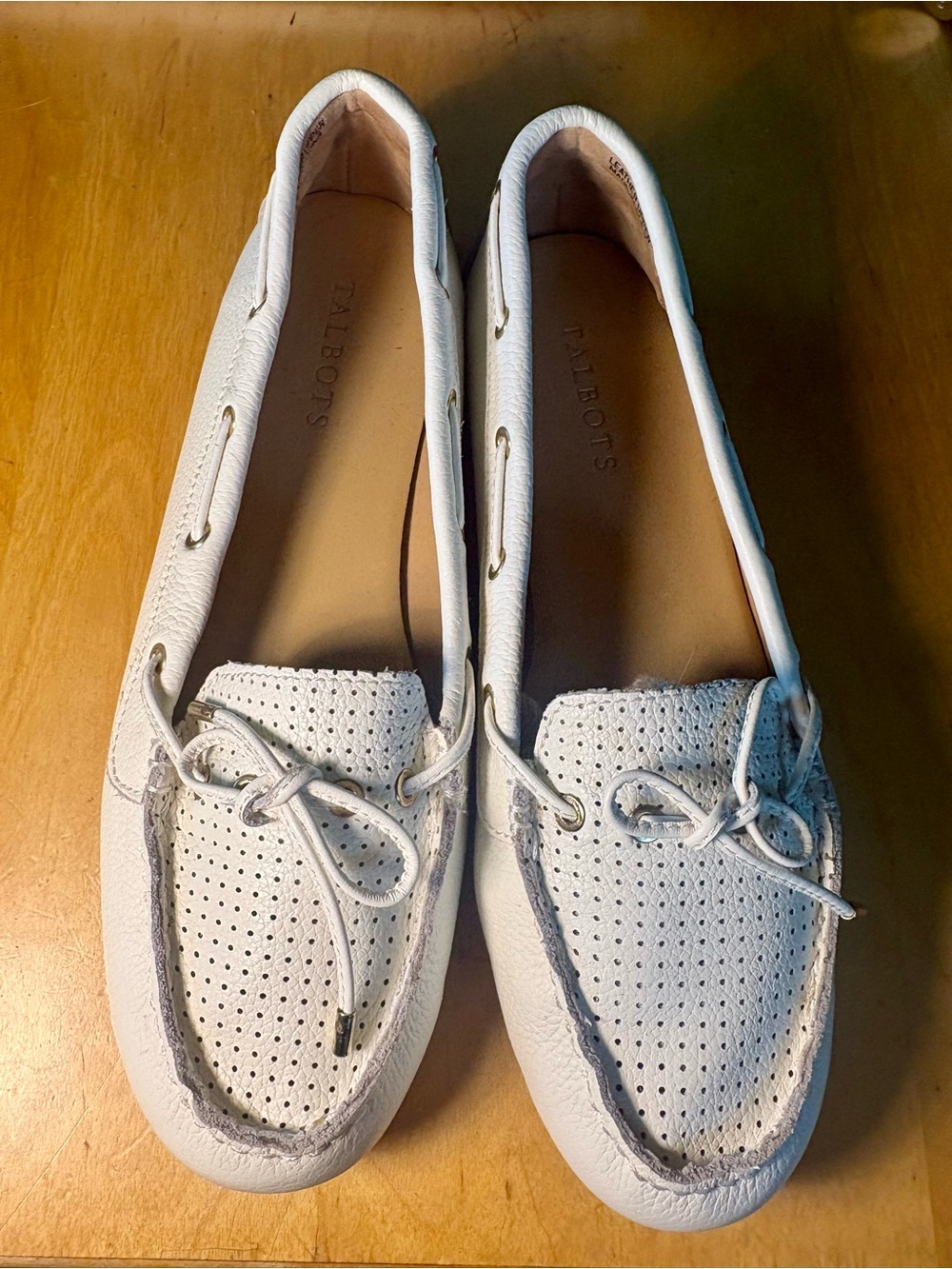 Talbots White Perforated Leather Moccasin Loafers